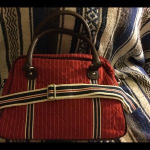 Vera Bradley Seaport Stripe Bowler leather handles